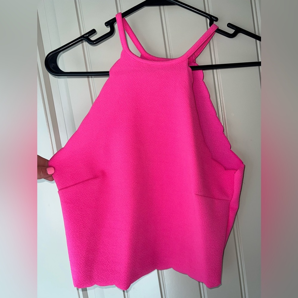 Women’s Fuschia Neon Cropped Scalloped Crop Top